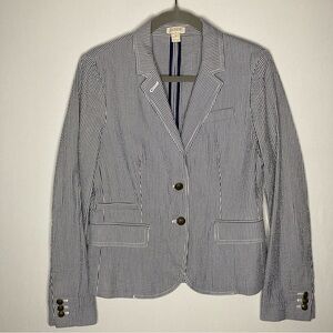 J. Crew Seersucker Stripes Nautical 2-button Blazer Sz 6 Navy Blue Coastal EUC
